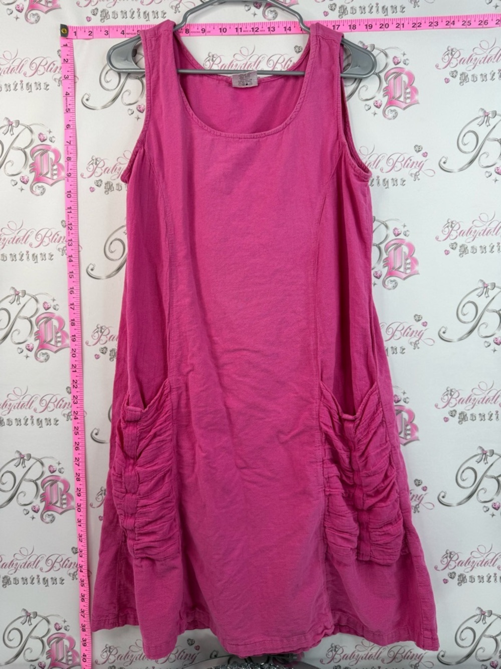 Colour me cotton dress Pockets Bright Pink Sleeveless Ruched Pocket Dress